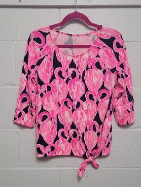 Lilly Pulitzer Bright Pink Flamingo Tie-Hem Scoop Neck Top